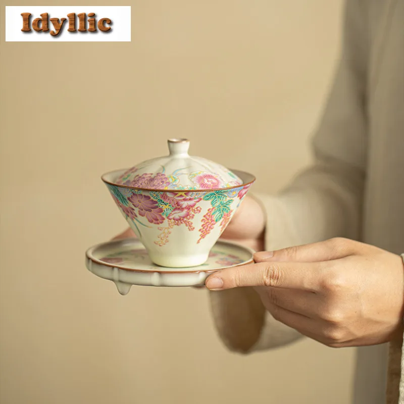 

150 мл Ru Kiln Lard Jelly Gaiwan Чайная варенька ручной работы Чайная чаша с крышкой Набор Чайник Крышка Чаша Чайная посуда Аксессуары Украшение