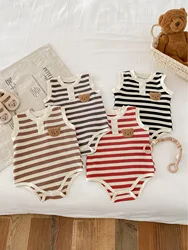 2026 Summer New Baby Boy Girl Sleeveless Bodysuit Newborn Cute Bear Striped Jumpsuit Cotton Infant Toddler Casual Clothes 0-3T