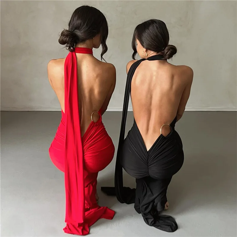 

Neon Y2K Clothes One Shoulder Sleeveless Backless Ruched Bodycon Maxi Dresses for Women Club Birthday Party Evening Prom