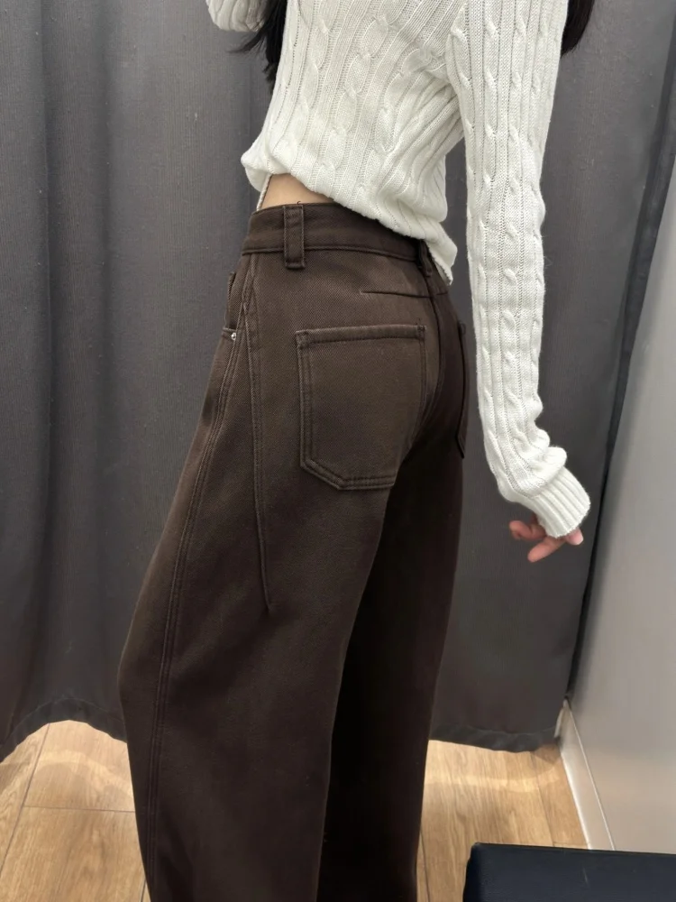 

Джинсы женские больших размеров с флисовой подкладкой, широкие, с высокой талией, осенне-зимние, свободного кроя, прямые, стройнящие