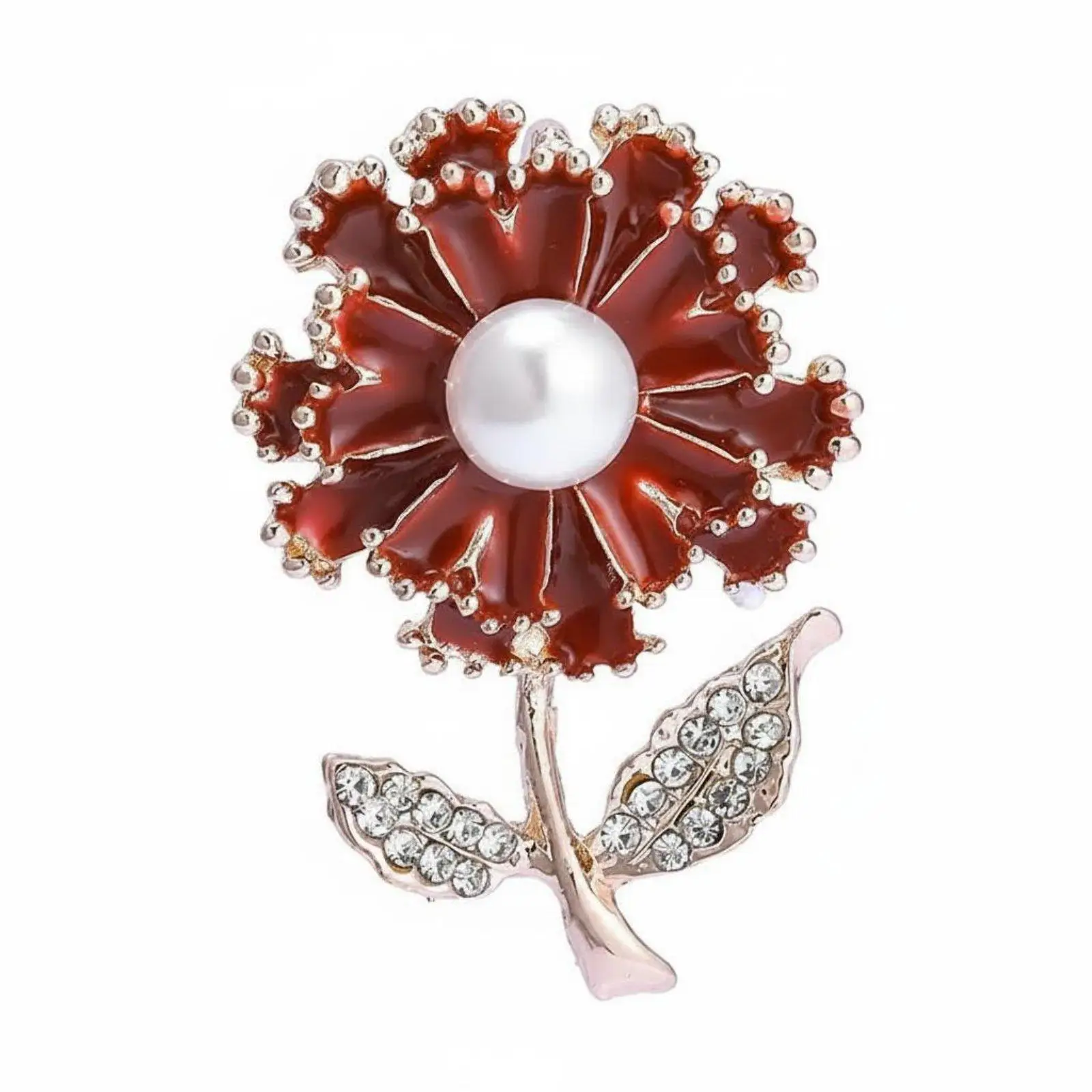 Carnation Brooch Family Appreciation Day Gift Crystal Floral Brooch Hand-Applied Enamel Red Flower Pin for Parents, Women,