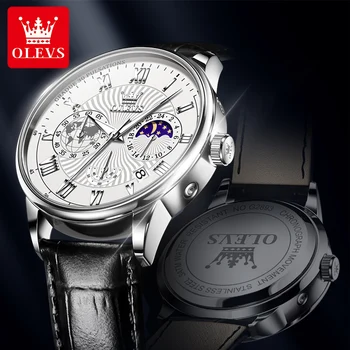 OLEVS men&#x27;s watches casual multi-function chronograph wristwatch original brand quartz model calendar 24-hour moon phase