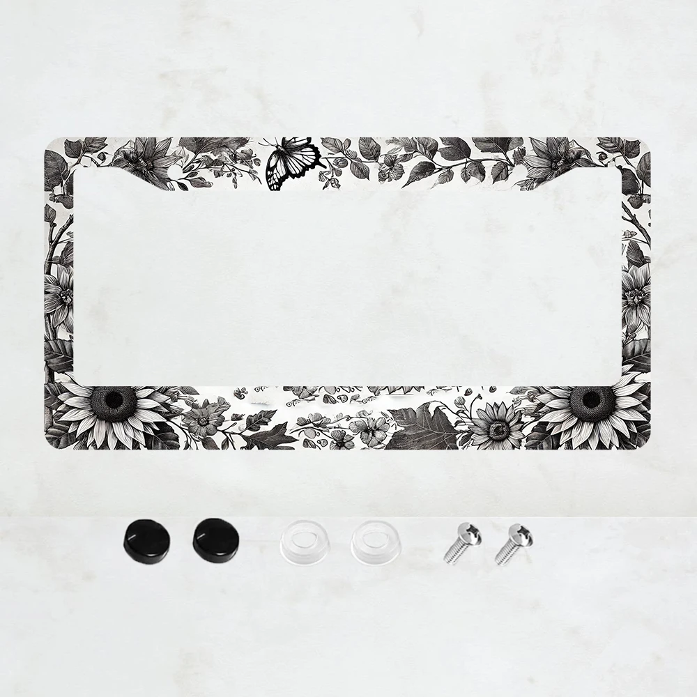 

1 шт. Алюминиевая рамка для номерного знака с подсолнухом и бабочкой - стандартный размер США 6 x 12 дюймов, декоративная автомобильная рамка