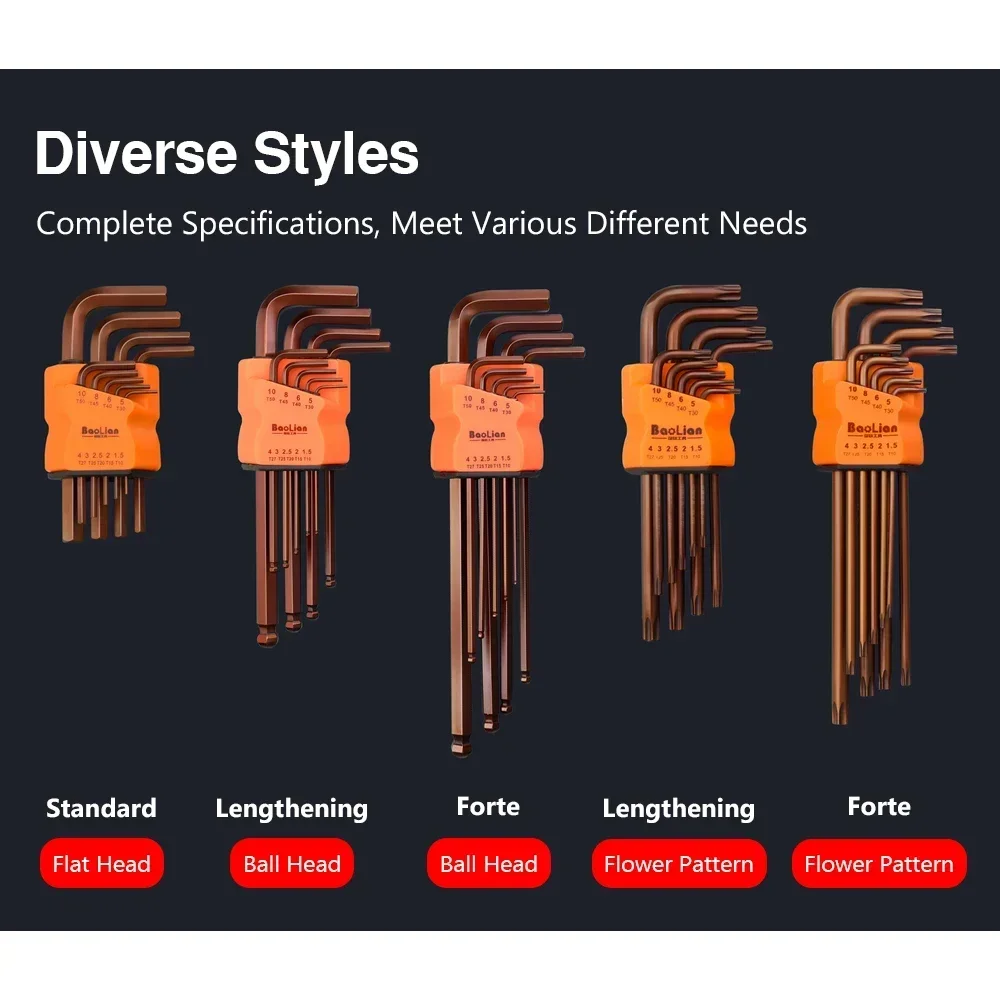 

9Pcs Magnetic Wrench Double-End L Type Hex socket wrench set Allen Key Hexagon Flat Ball Torx Star Head Spanner Key Set