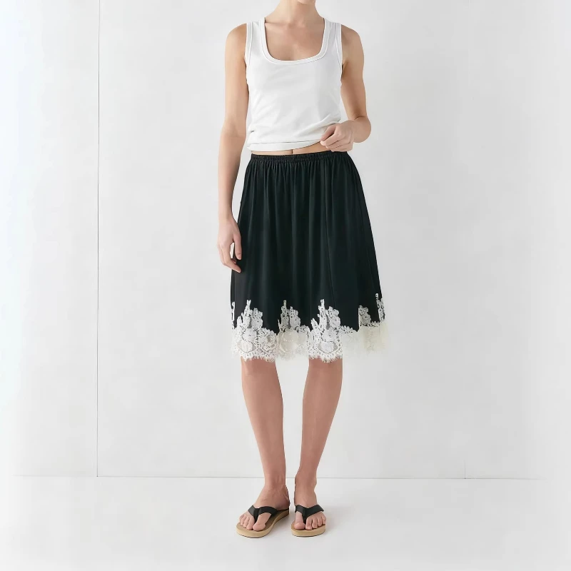 

2026 Spring New Lace Splicing Silk Skirt Vacation Seaside Skirt Women