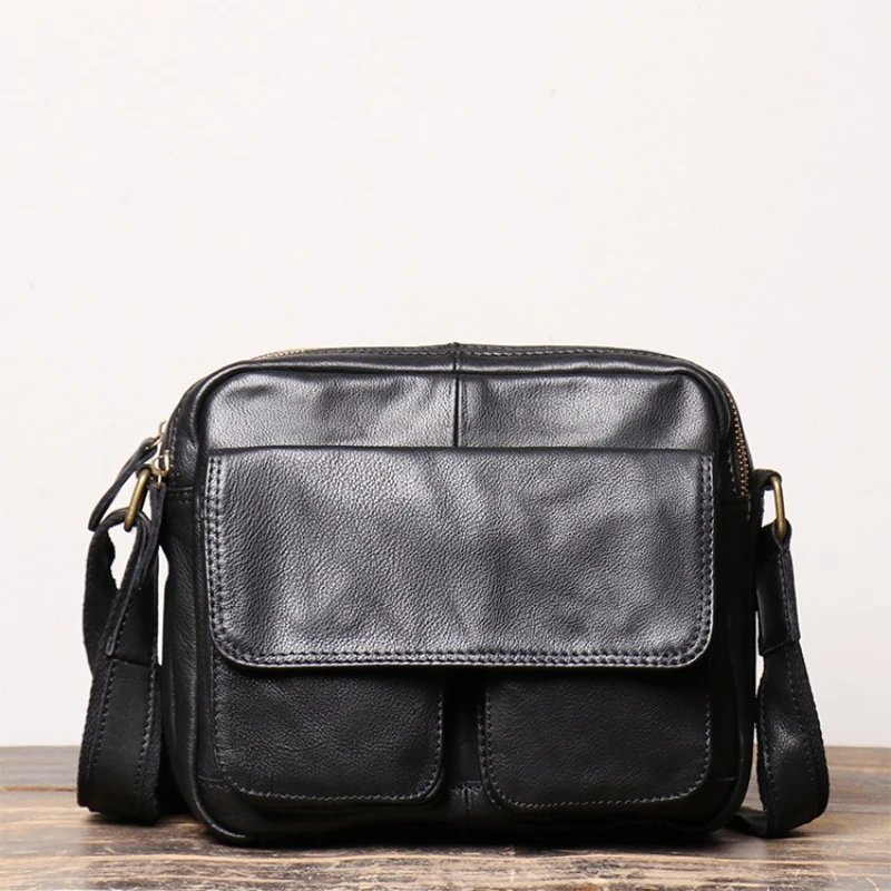 Retro Handmade Leather Men's Shoulder Bag First Layer Cowhide Crossbody Messenger Bag Casual Trend Men 8 Inch Ipad Bag
