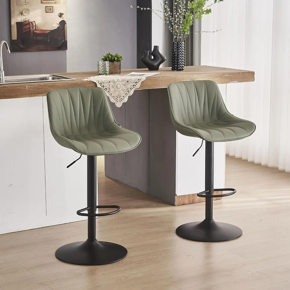 

YOUNIKE Bar Stools Set of 2 for Kitchen Island, Olive Green Swivel Tall Bar Stools, Faux Leather Padded Barstools with Back,