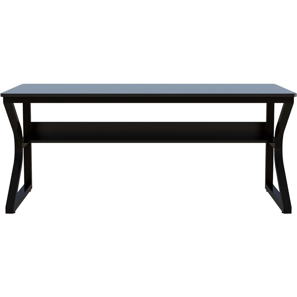 Eco-Friendly 63 Dual-Person Study Desk with Built-In Bookshelf for Home Office & Computer Workstation