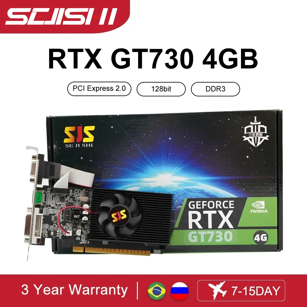 SEJISHI-Placa gráfica de computador, Placa de vídeo, NVIDIA Game PC, HDMI DVI, GT730 Display, Placas VGA, 2GB, 4GB, DDR3, 128Bit