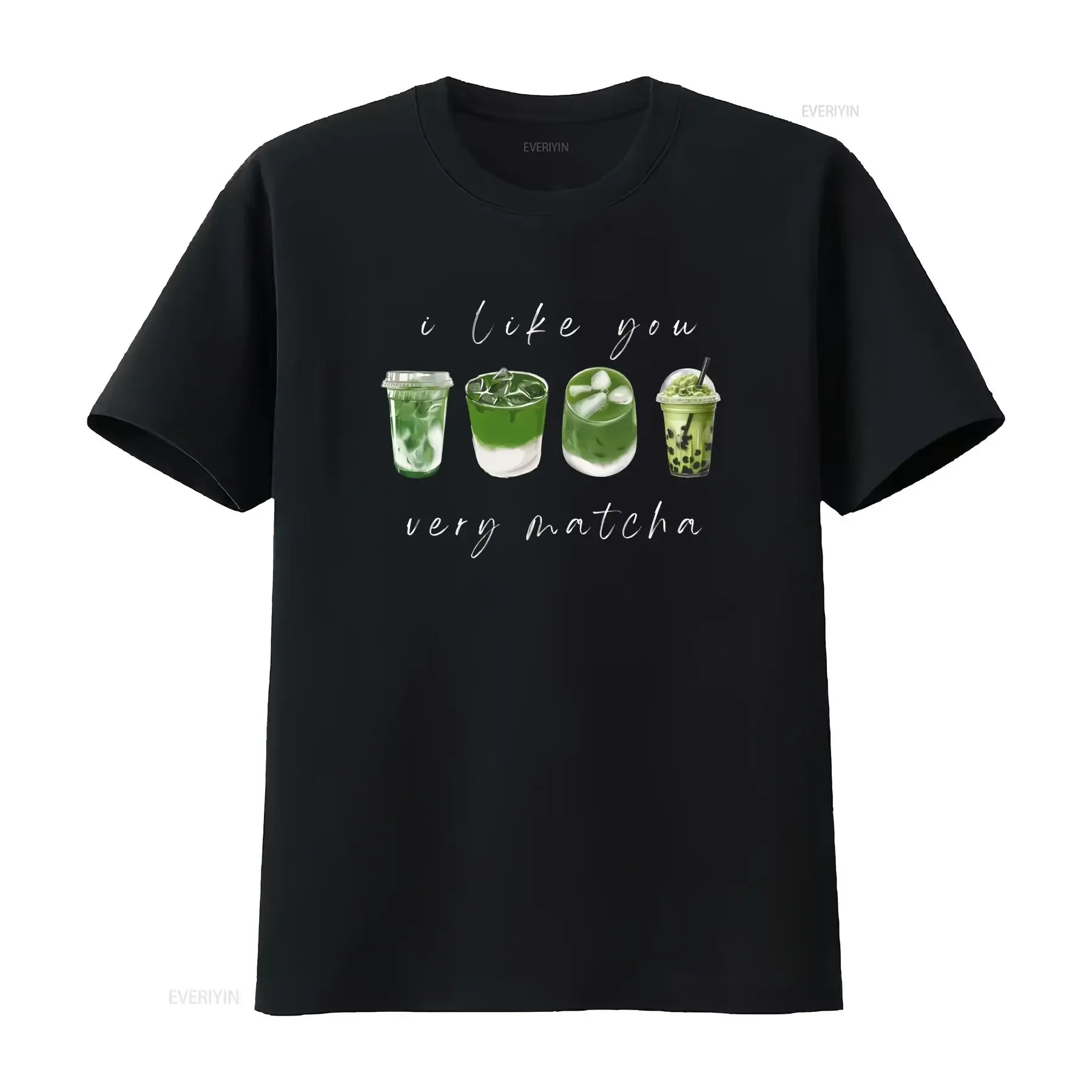 I Like You Very Matcha Cute Latte T-Shirt für T-Shirt-Liebhaber, farbenfroher Trinker-Top-Liebhaber, Vintage-Washed-Grafik, stilvoll, Unisex, lässig