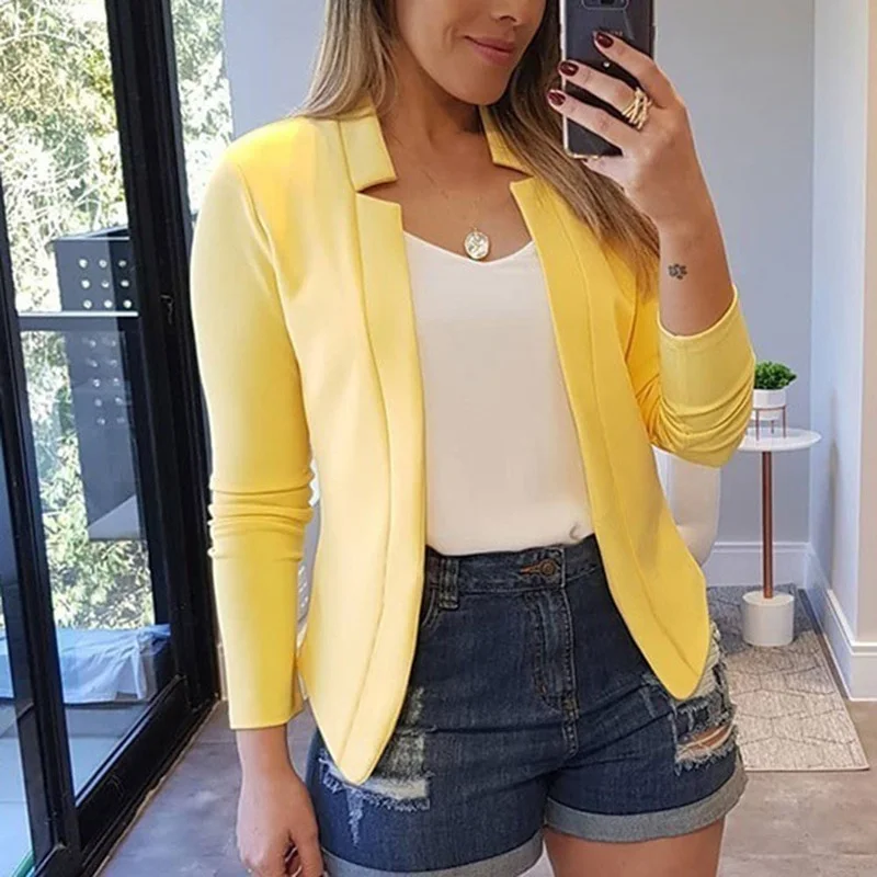 Blazer fino de manga comprida feminino, blazers casuais para senhoras, cardigã curto, terno monocromático, casacos femininos, nova moda, outono e primavera, 2024