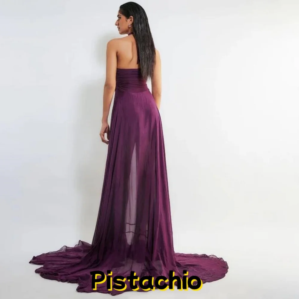 Customized Exqusite Halter Neck Women Prom Dress Sexy Sleeveless Charming Mermaid Floor Length Party Dress Women Evening Gown