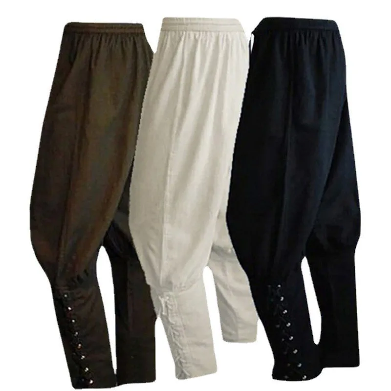 Men's Medieval Viking Pirate Performance Casual Pants mid Waist Straight Leg Cotton Breathable Sweat Absorbent Moisture Wicking