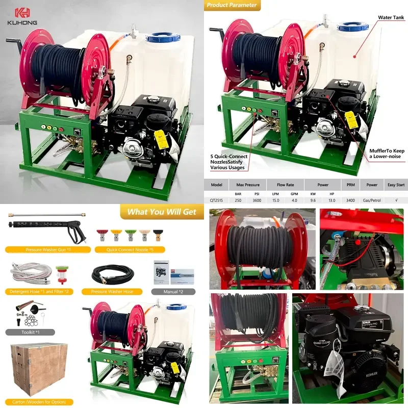 Hidrolavadora Profesional Comercial Personalizada de Alta Presión de 3600 psi con Tanque de Agua