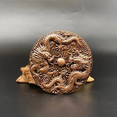 Exquisite Copper Double Dragon Commemorative Medallion Decoration