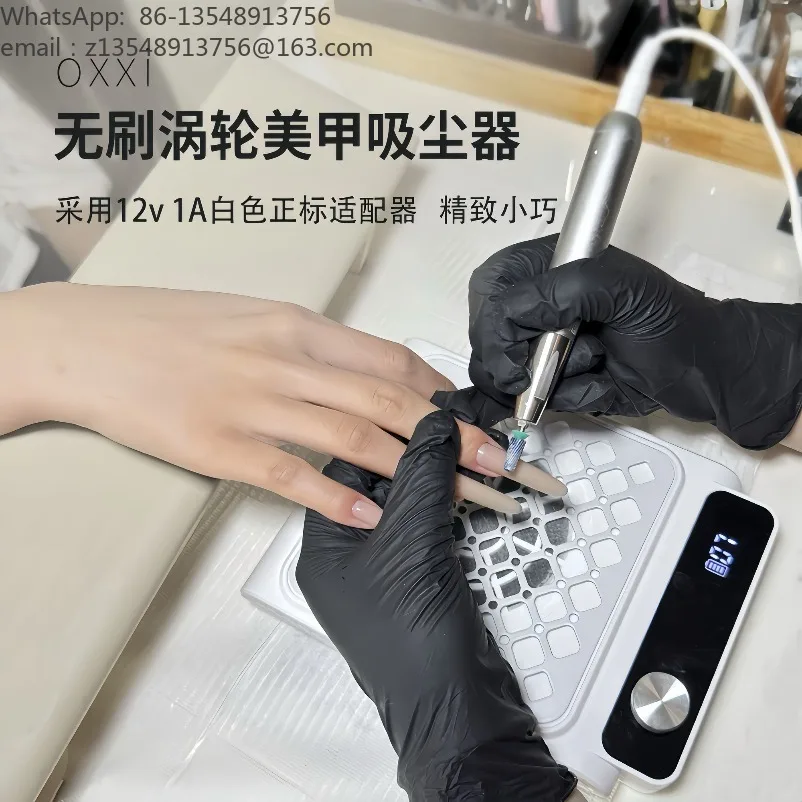 Rechargeable Nail Dust Collector, Dual Ball Bearing Turbo, Strong Suction for Salon Polishing & Residue Cleaning