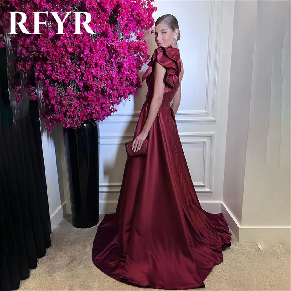 RFYR One Shoulder Stain Special Occasion Dresses Burgundy Formal Gown with High Split Long Evening Dresses vestidos de fiesta