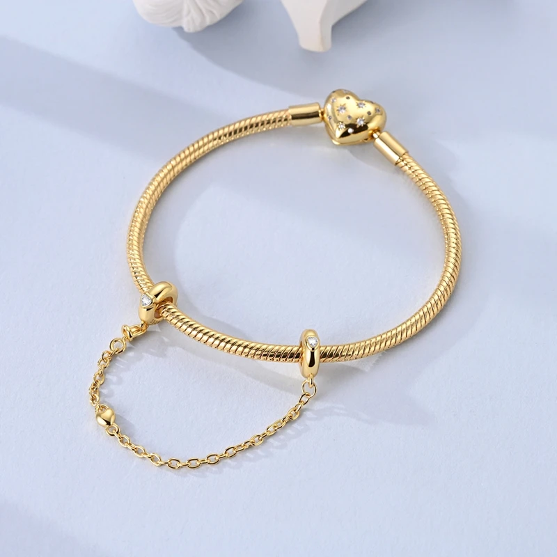 Safety Chain 925 Sterling Silver Beads Camera Earth Clover Bow Charms Fit Bracelet Dangle DIY Jewelry For Woman