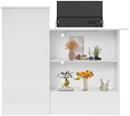 Modern Reception Desk with Locking Drawer & LED Lights, 47
