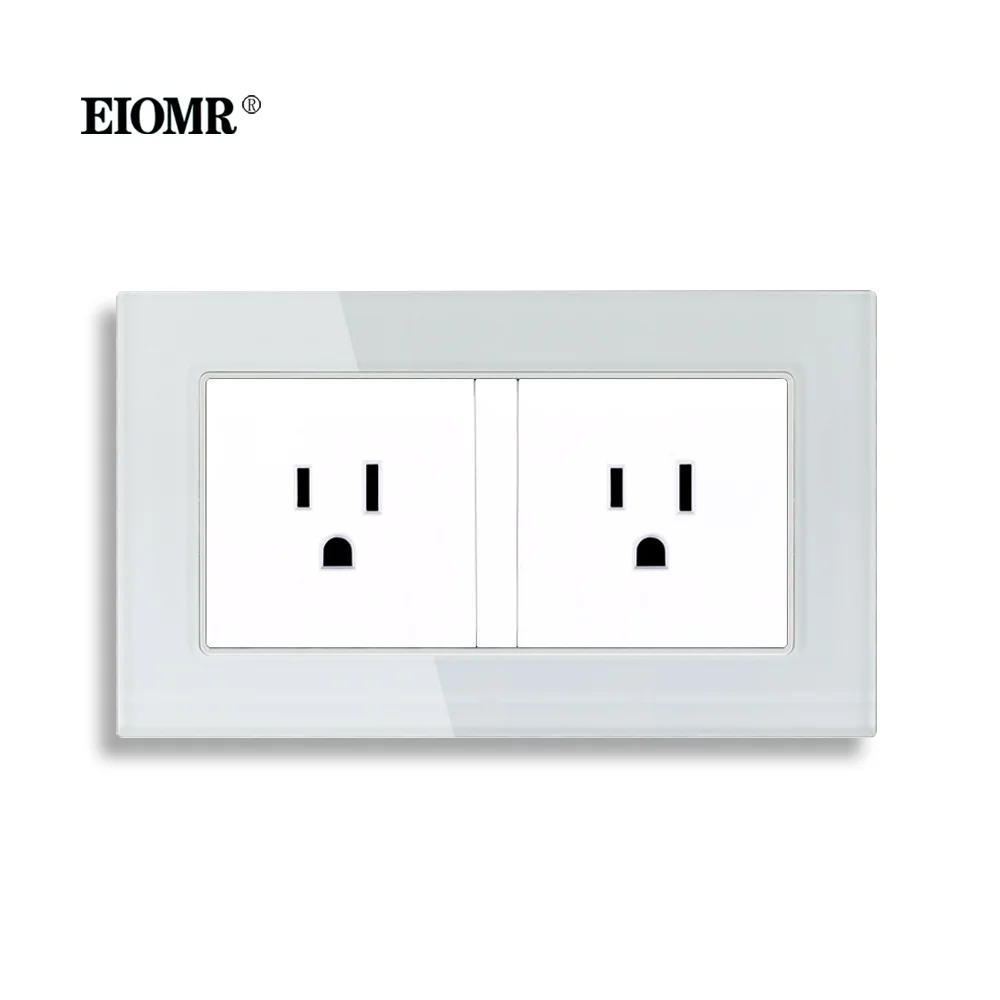 EIOMR US Standard Power Wall Socket 146*86mm Luxury Crystal Glass Panel 15A US Thailand Southeast Asia Standard Household Outlet