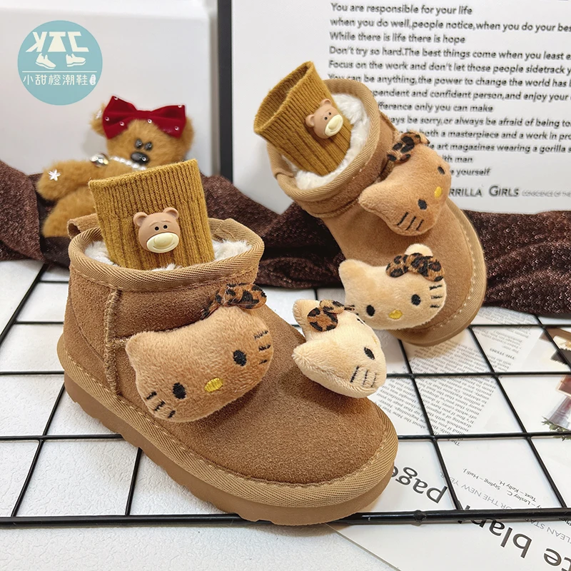 Hello Kitty Stivali da neve per bambini Scarpe di cotone calde Addensare Stivaletti invernali non antiscivolo Protezione dalla neve per ragazza Regalo di Natale sulla neve