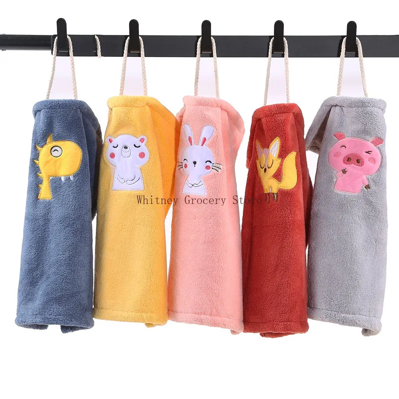 1PC Animal Embroidered Hand Towel - Quick-Absorbing Design for Kitchen & Bathroom, Cute Hanging Decor Towel with Practical Use