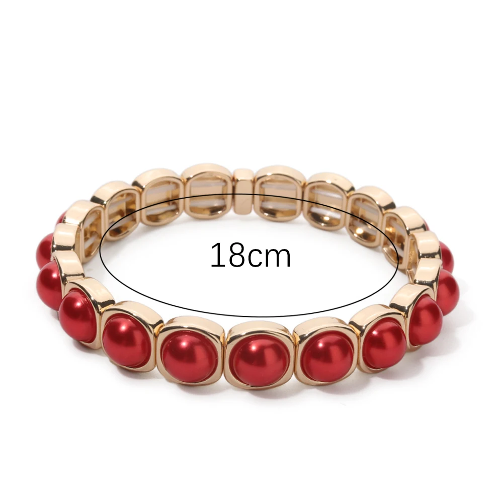 2024 New Gold Color Bangle For Women Colorful Pearl Inlaid Beaded Elastic Bracelets Hand Accessory
