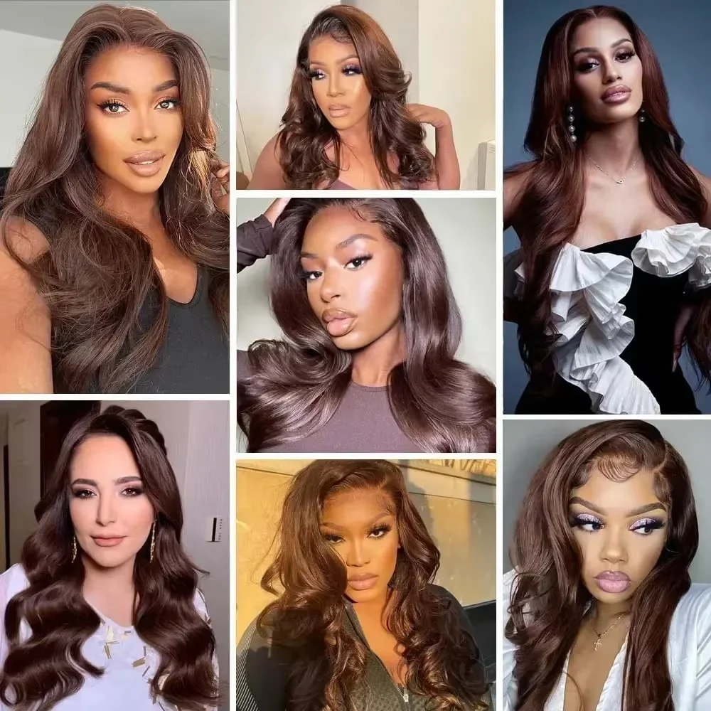 13x6 HD Lace Frontal Wigs Dark Brown Body Wave Human Hair Wigs Chocolate Brown 36 inches Front Wig Brazilian Pre Plucked image 4