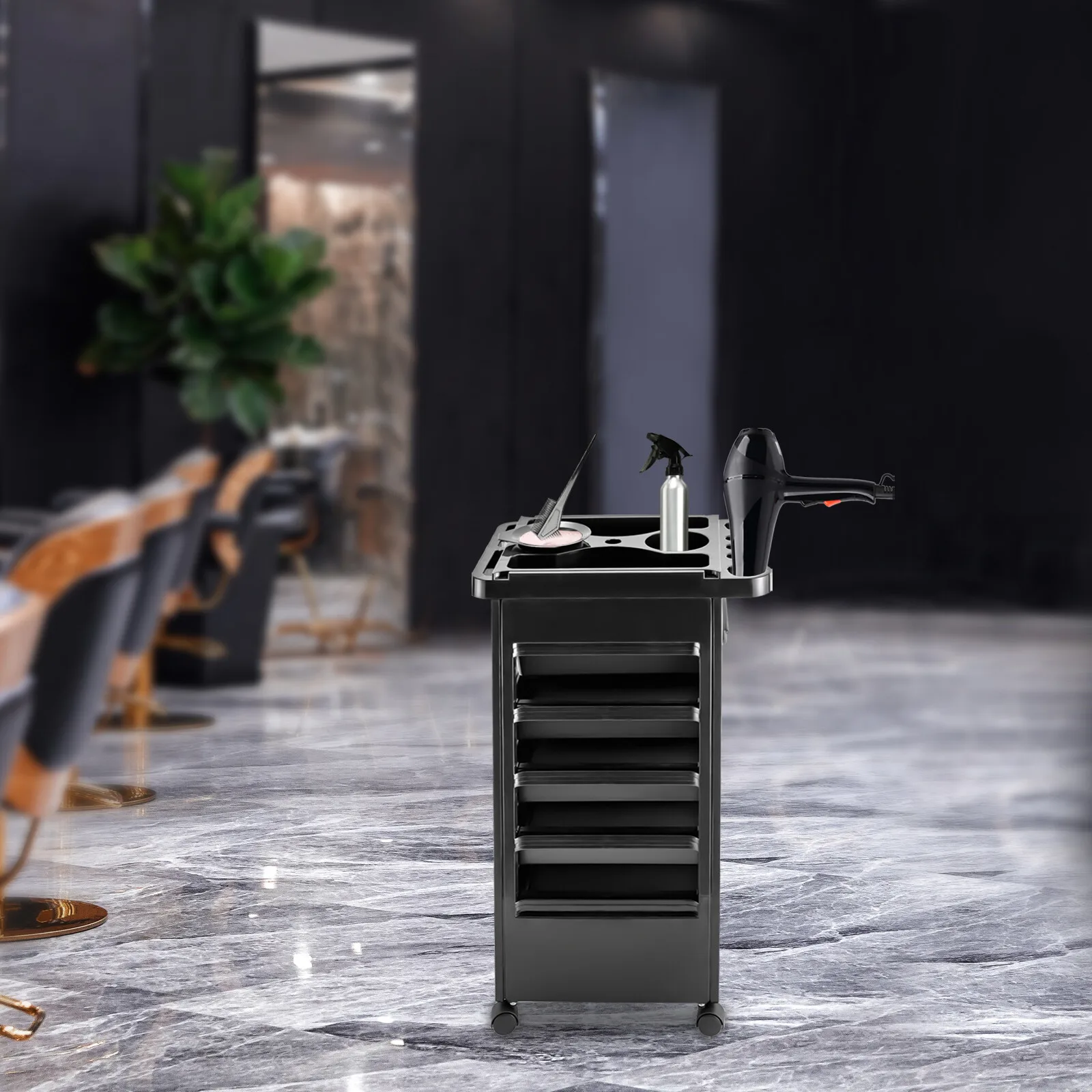 5-Tier Beauty Salon Rolling Cart - Mobile Hair Styling Station with Wheels for Makeup, Nail Salon Organizer