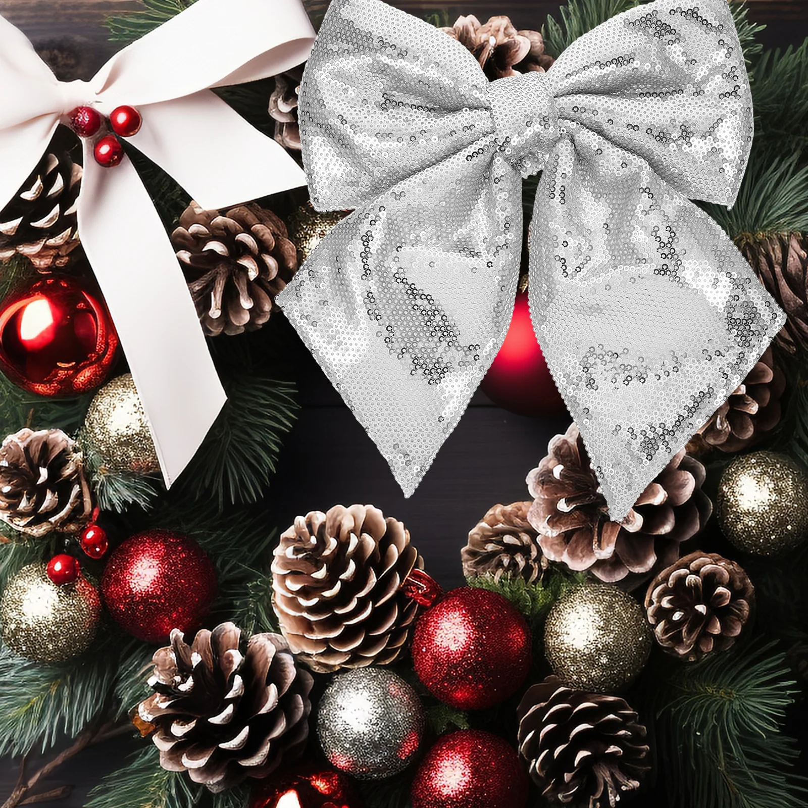 

Glitter Bowknot Christmas Tree Hanging Ornament Xmas Party Decorative Bow Unique Holiday Decor Bowknot Shatterproof