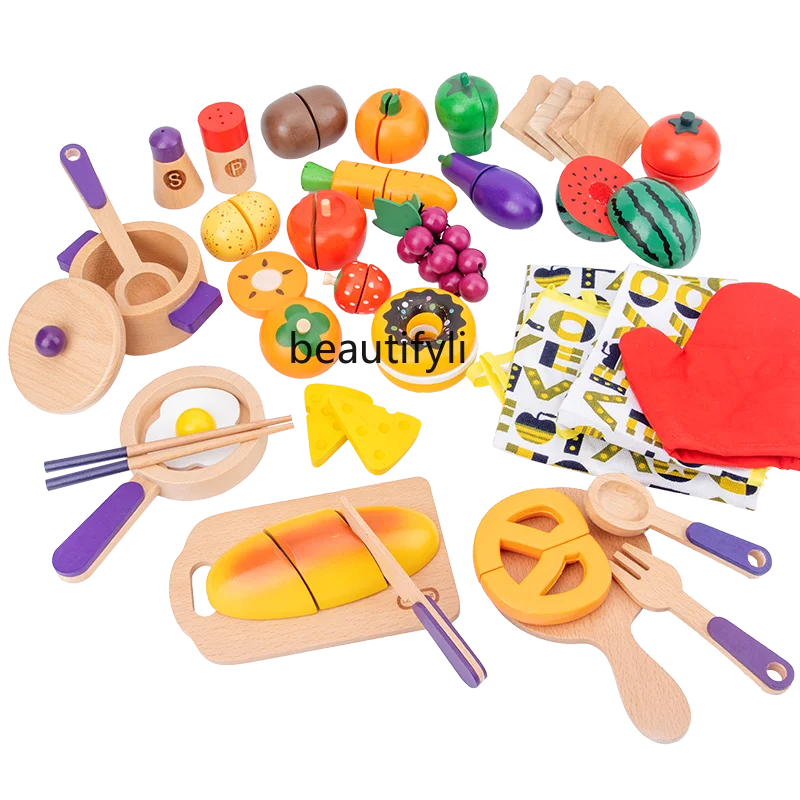 Children's cut fruit toys Wooden vegetable cut music cake Play house kitchen toys