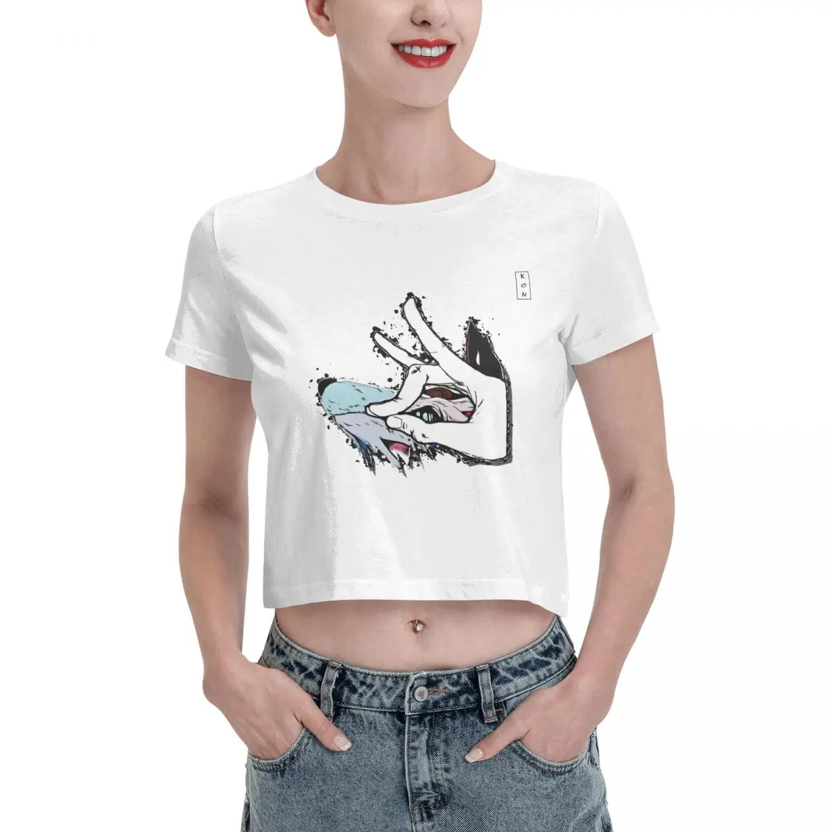 

Japanese Anime Cartoon Kon Tshirt Cartoon Graphic Tees Female Crop Top,Leak navel T-shirt