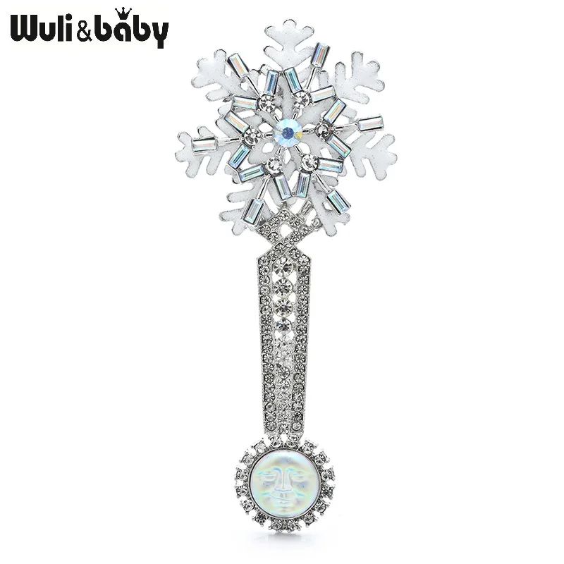 Wuli&baby Beautiful Sun-face Big Snowflake Brooches For Women Shining White Winter Flower Party Office Brooch Pins Gifts