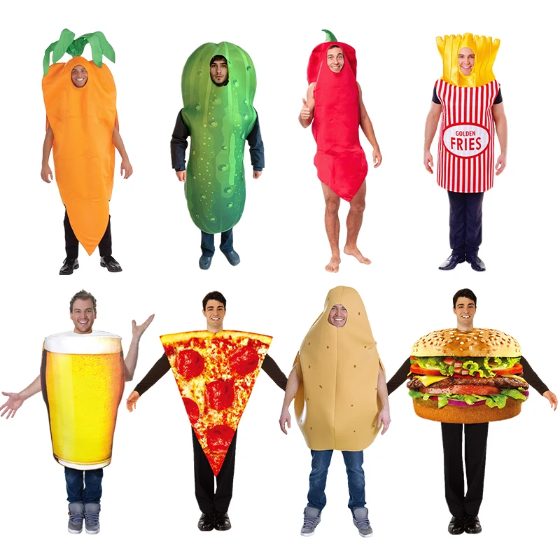 

Halloween Beer Cup Performance Costume Party Novelty Fancy Dress Outfit Fruit And Vegetable Pizza Hamburg Funny Food Jumpsuit