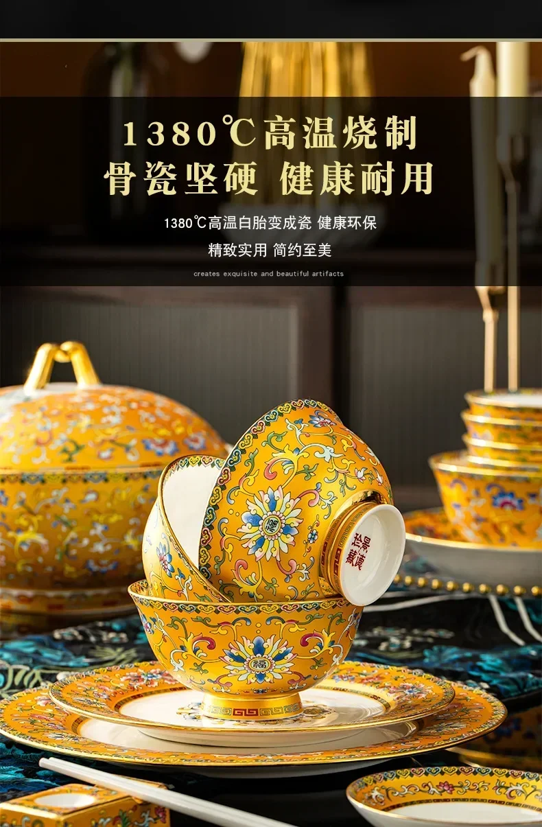 DSA  tableware suitchinese style enamel palace porcelain bowls, plates and plates complete set