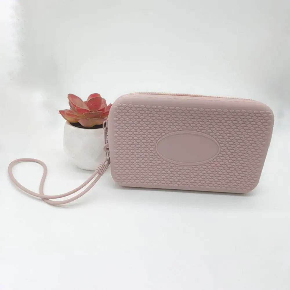 

Portable Silicone Coin Purse Zipper Solid Color Earphone Bag with Textured Waterproof Stationery Bag Students