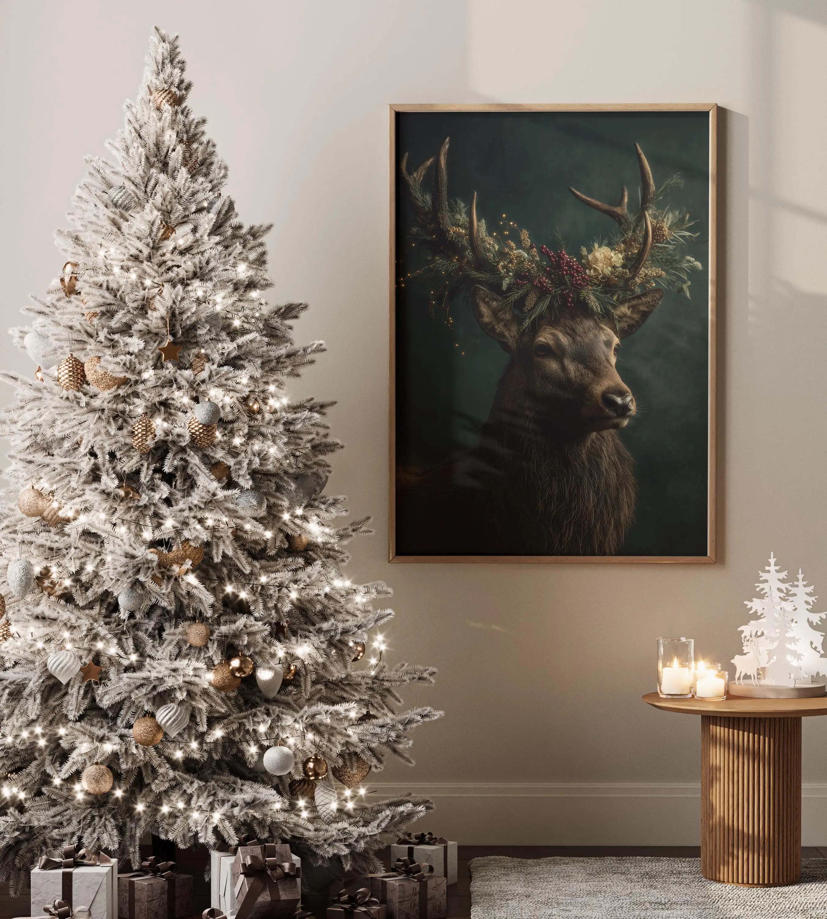 3pcs/Set Vintage Christmas Canvas Poster Retro Rustic Cabin Decor Poster - Unframed Christmas Elk Poster for Living Room Decor