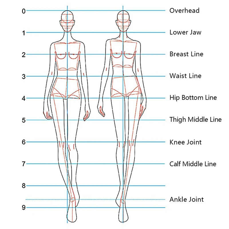 Reglas de ilustración de moda, plantillas de bocetos, regla de costura, patrones humanoides, diseño, medición de ropa