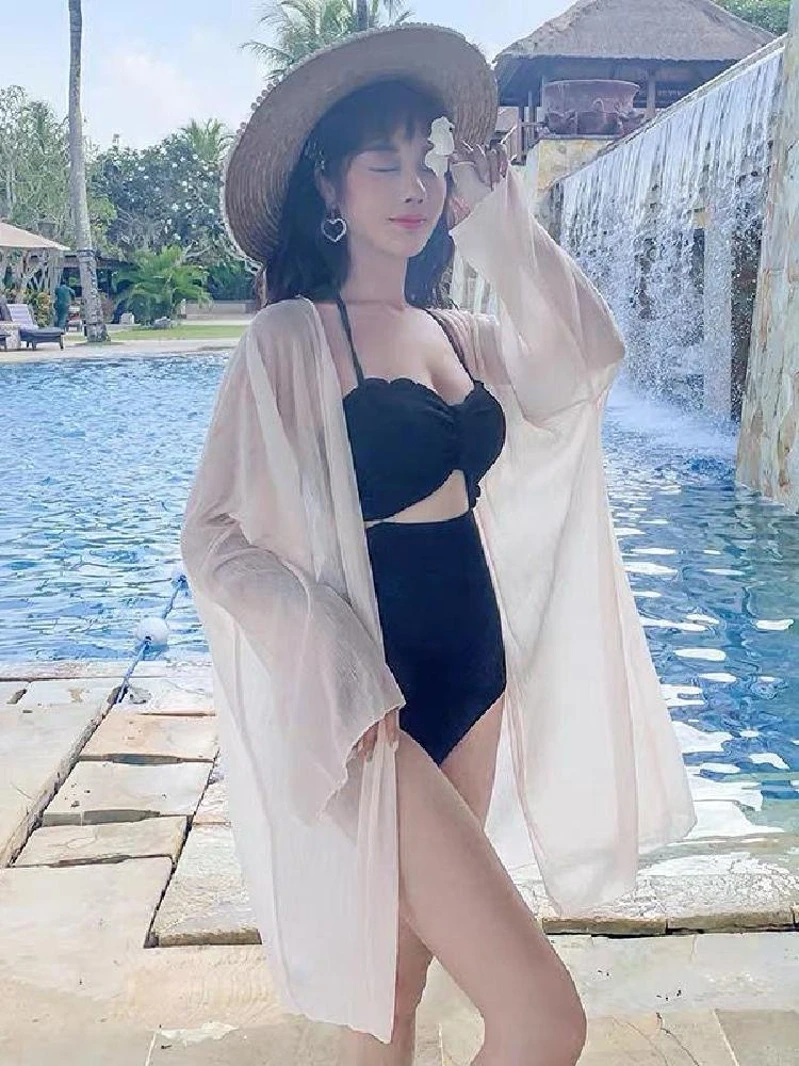 

Beach Vaion Swimsuit Cover up Bikini Outer Cardigan Thin Sunscreen Clothing Jaet Water Soluble Outerwear Sportswear