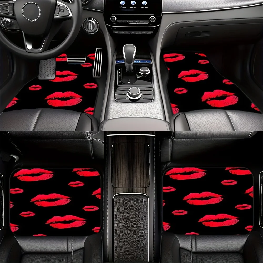 

4pcs Fashion Red Lip Print Car Floor Mats - Fits Sedans, SUVs, And Trucks - The Perfect Gift For Men And Women, Automotive Essen