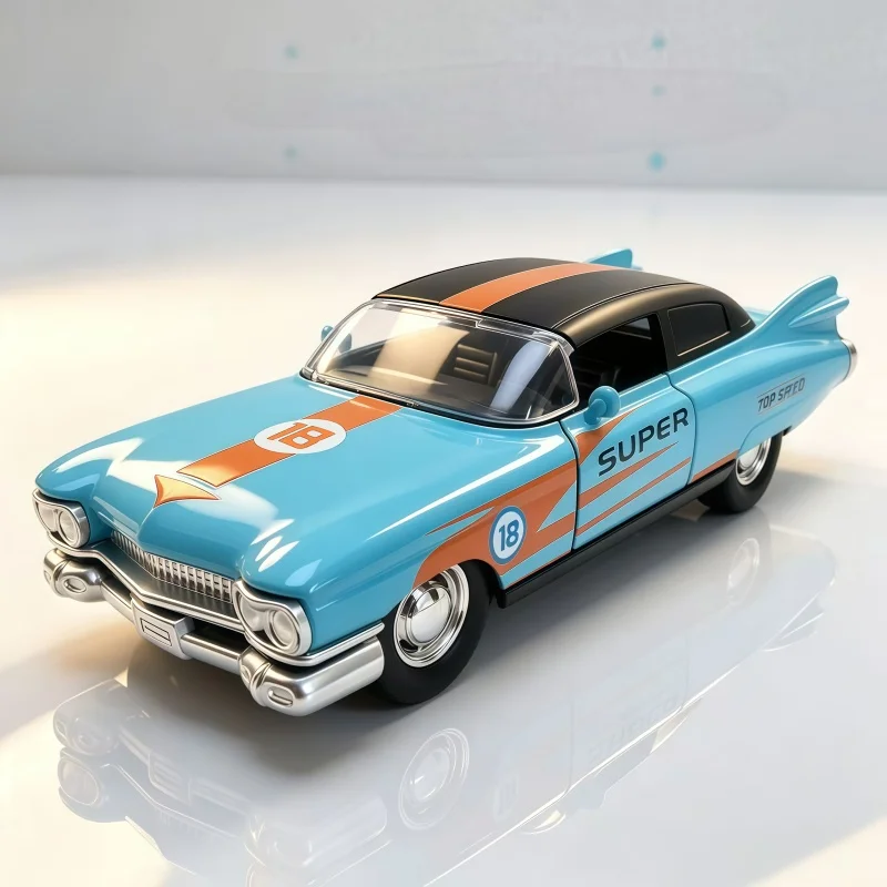 1:36 scale retro racing alloy model, classic nostalgic car toy with a pull-back and openable door design, suitable for collector
