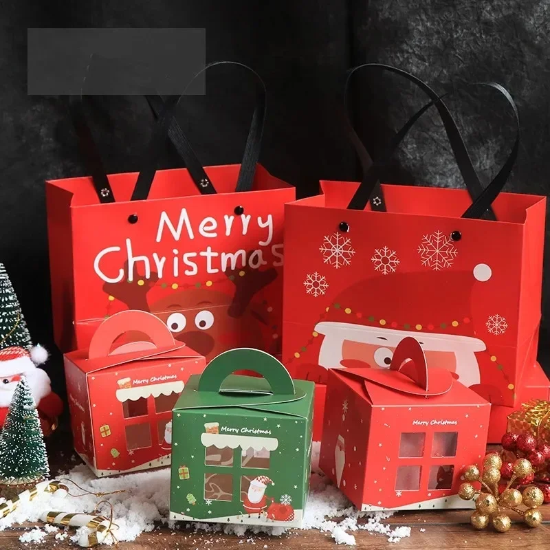 

20pcs Merry Christmas Celebrate Protable Paper Box Santa Claus Kind/Child Favor With Transparent Window Baking Biscuit