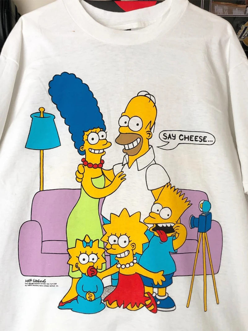 American The Simpsons cartoon t-shirt for boys pure cotton loose fit casual trendy youth top Men's Women's Short-Sleeve Cotton