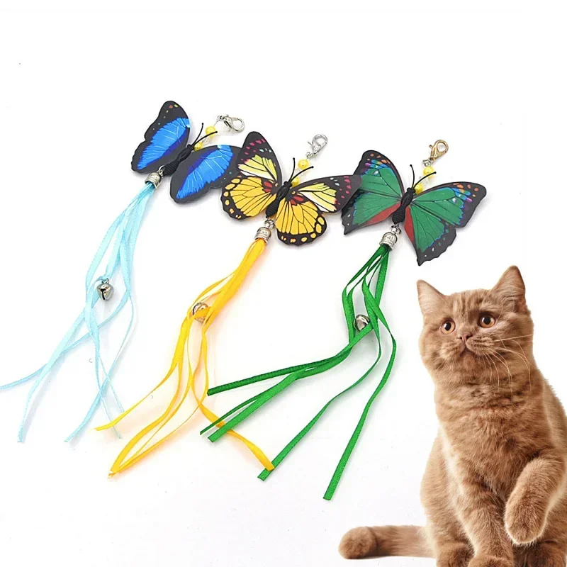 Funny Cat Teaser with Bell Playing Dangle Butterfly Dragonfly Replacement Head Kitten Rod Toy Interactive Fishing Rod Wand