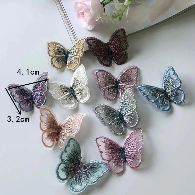 10PC/4.1*3.2CM,3D Organza Butterfly Patch,Sewing Embroidery Flower Patches Lace Applique For Clothing,Dress,Wedding Decoration