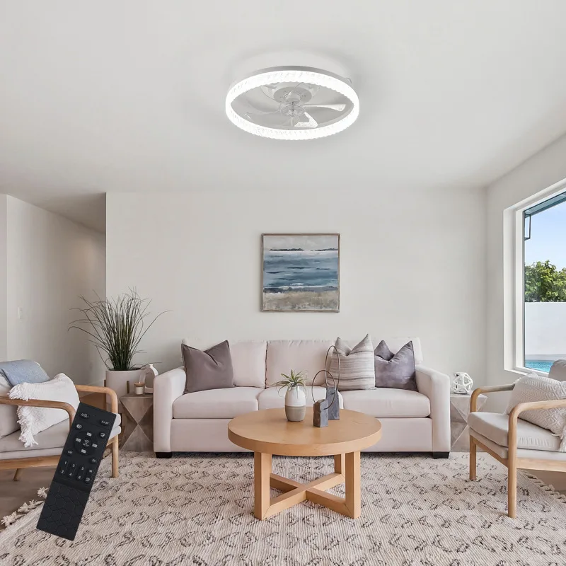 Crystal - Decorated Ceiling Fan with White  Light Modern Retractable Blade Chandelier Fan for Living Room and Bedroom