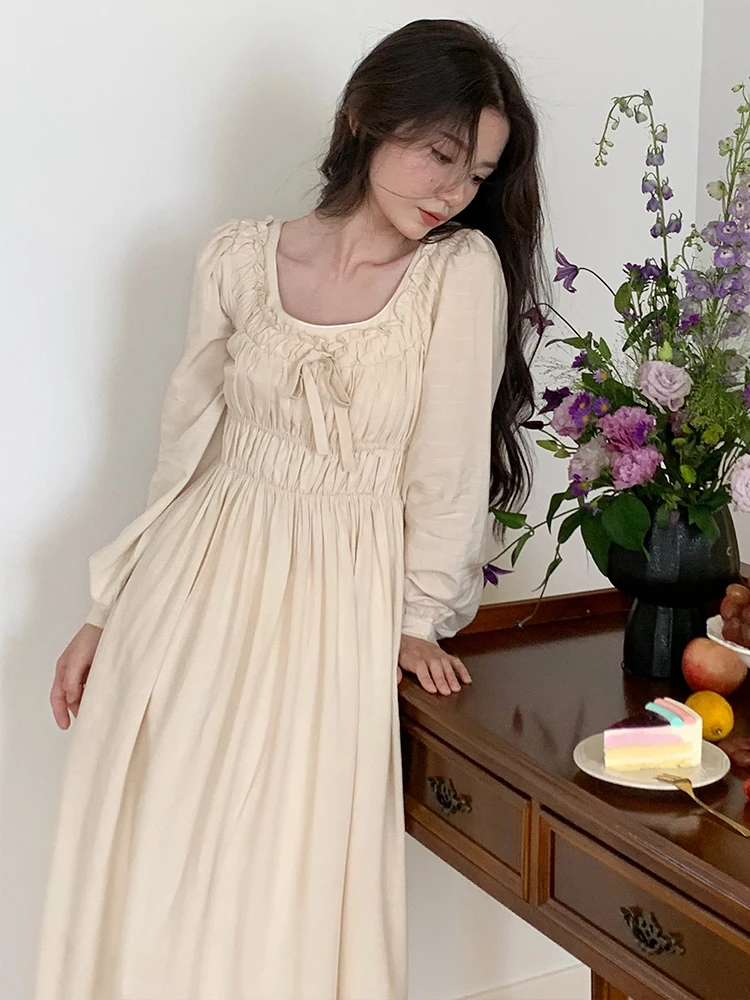 

Ele Vintage Long Sve Midi Dr с эластичной резинкой на талии, милая юбка трапециевидной формы с высокой талией и застежкой-молнией Princ Sle, осенняя мода