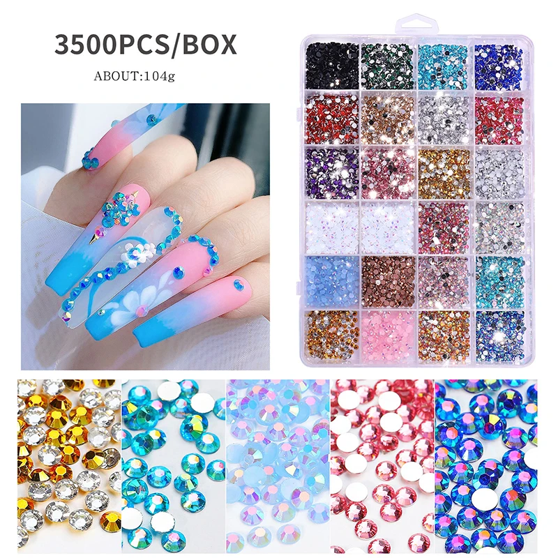 3500Pcs/Box Flat Bottom Round Resin Nails Art Pink AB Rhinestones Crystal Jewellery Sets Manicure Salon nail DIY Accessories