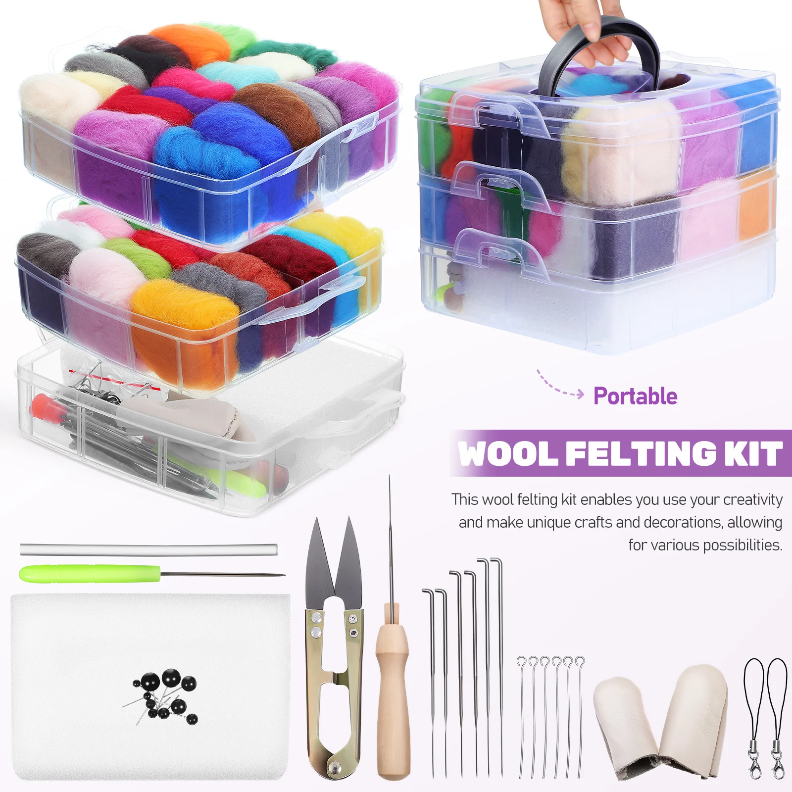 Wool Felt Fun Needle Felting Kit Kits for Beginners Craft Adults Roving Suite