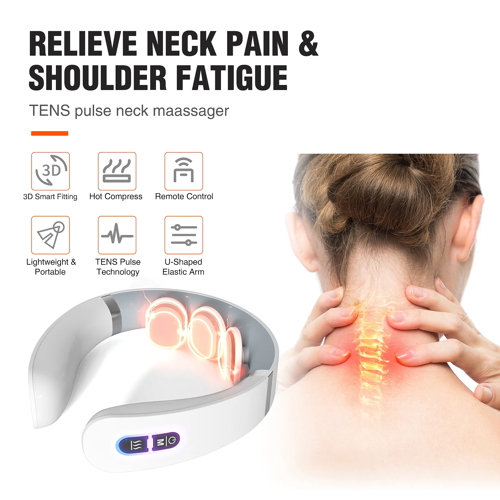 Cordless and Rechargeable Design Pulse Voice Mini Neck Massager Electric Wireless Neck Massager with Heat